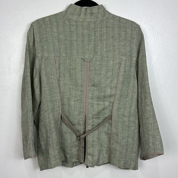 Spanner Linen Green Long Sleeve Striped Zip Up Jacket Size 14 - Picture 4 of 12
